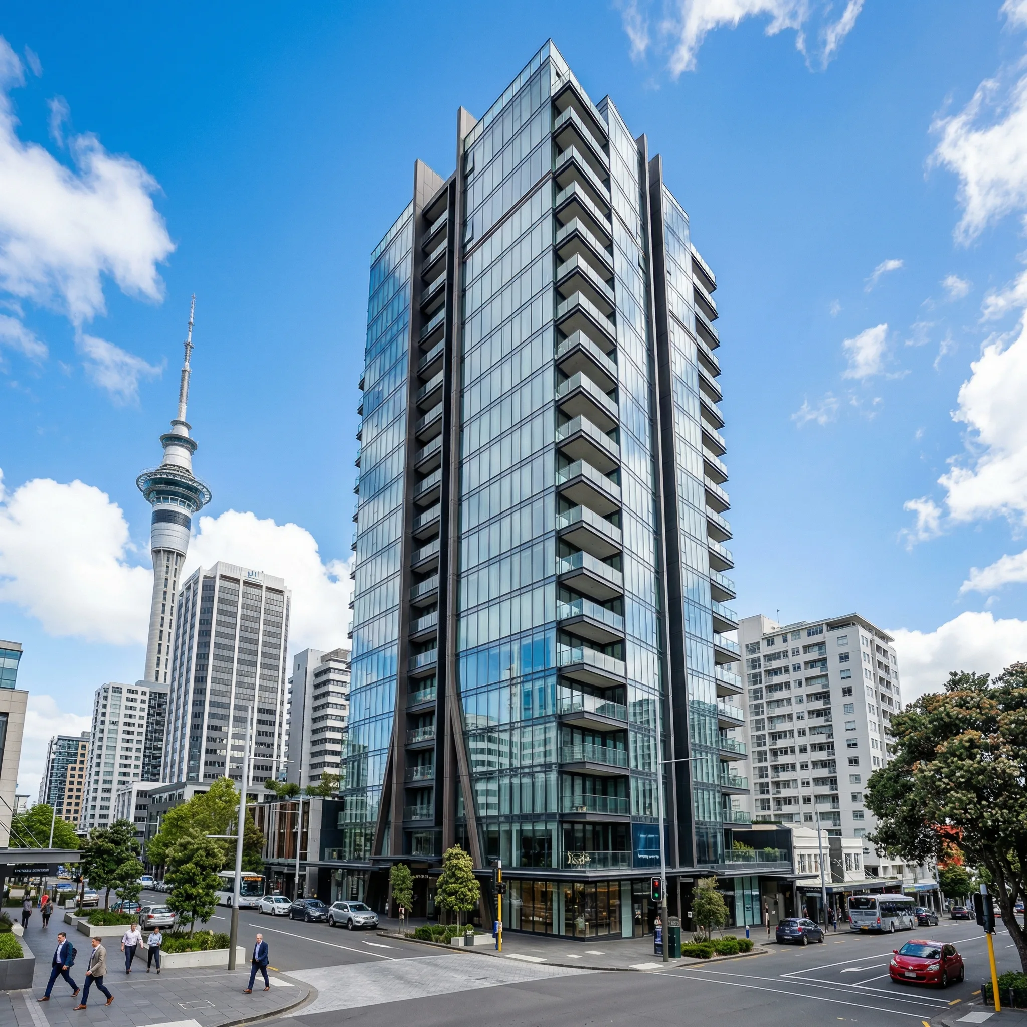 Auckland CBD high-rise apartment building exterior
