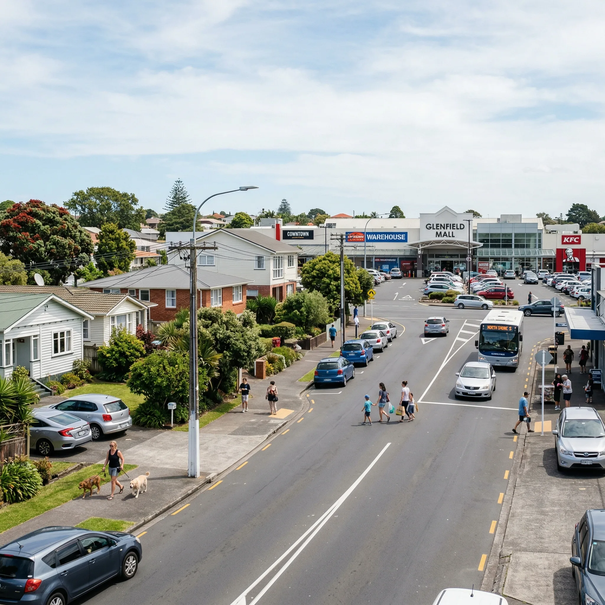 Glenfield Mall area with suburban shopping centre and residential streets