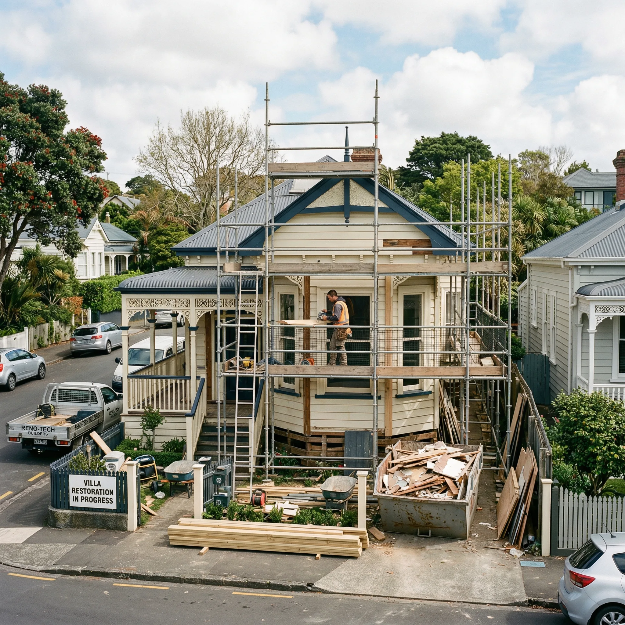 Character villa in Takapuna being renovated with tradesperson working