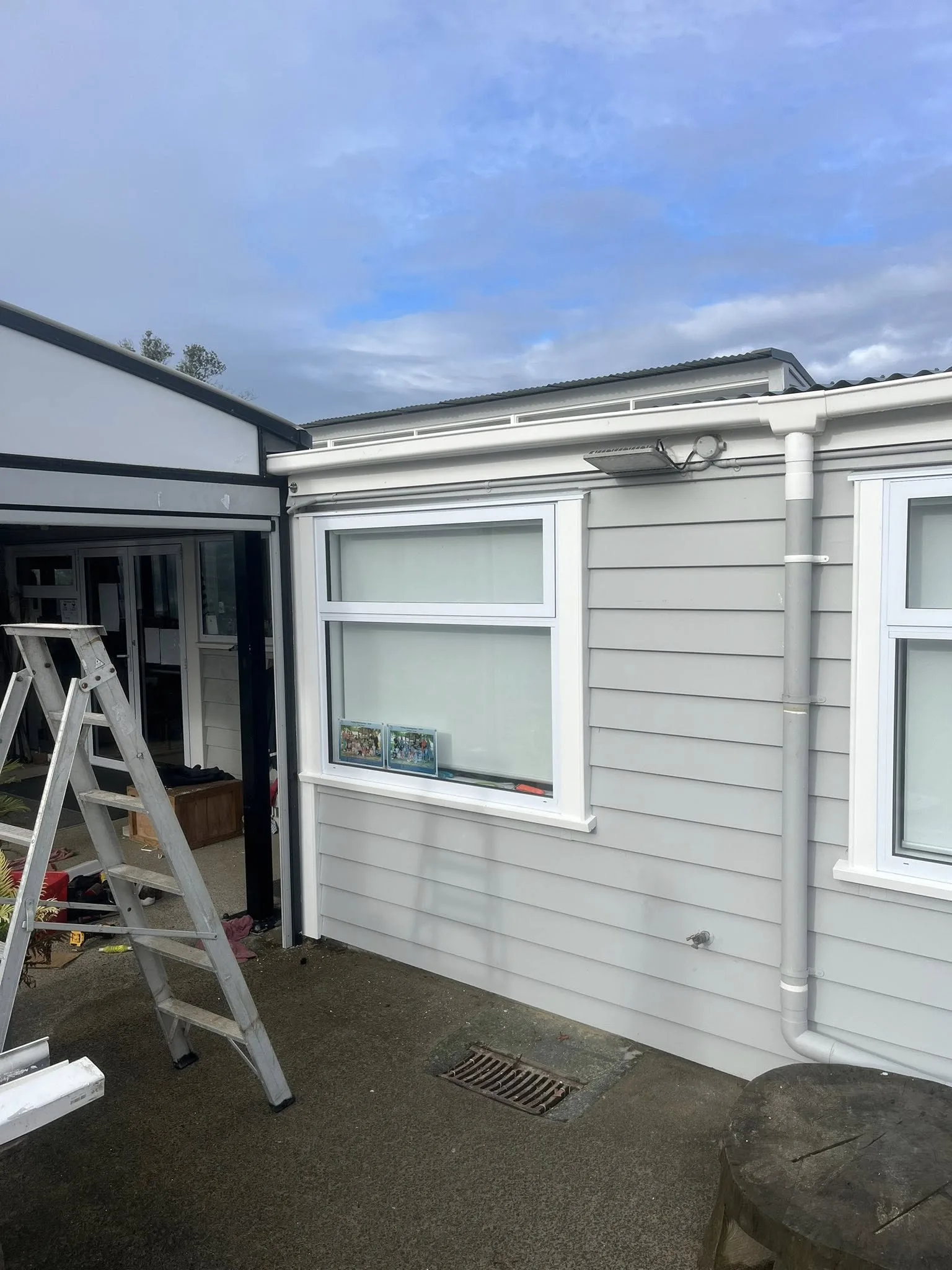 Downpipe and drainage installation on residential property