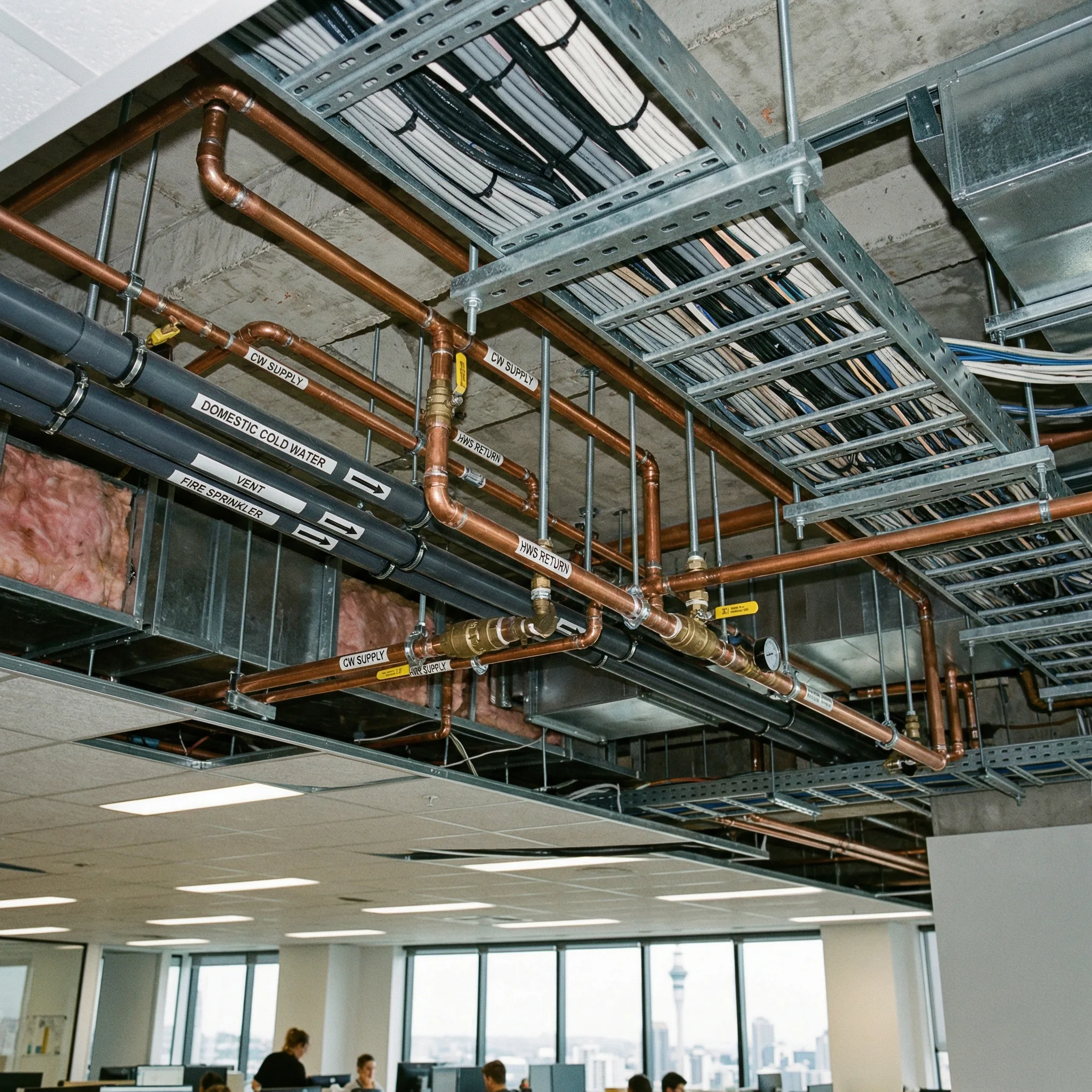 Commercial plumbing infrastructure in Auckland office building
