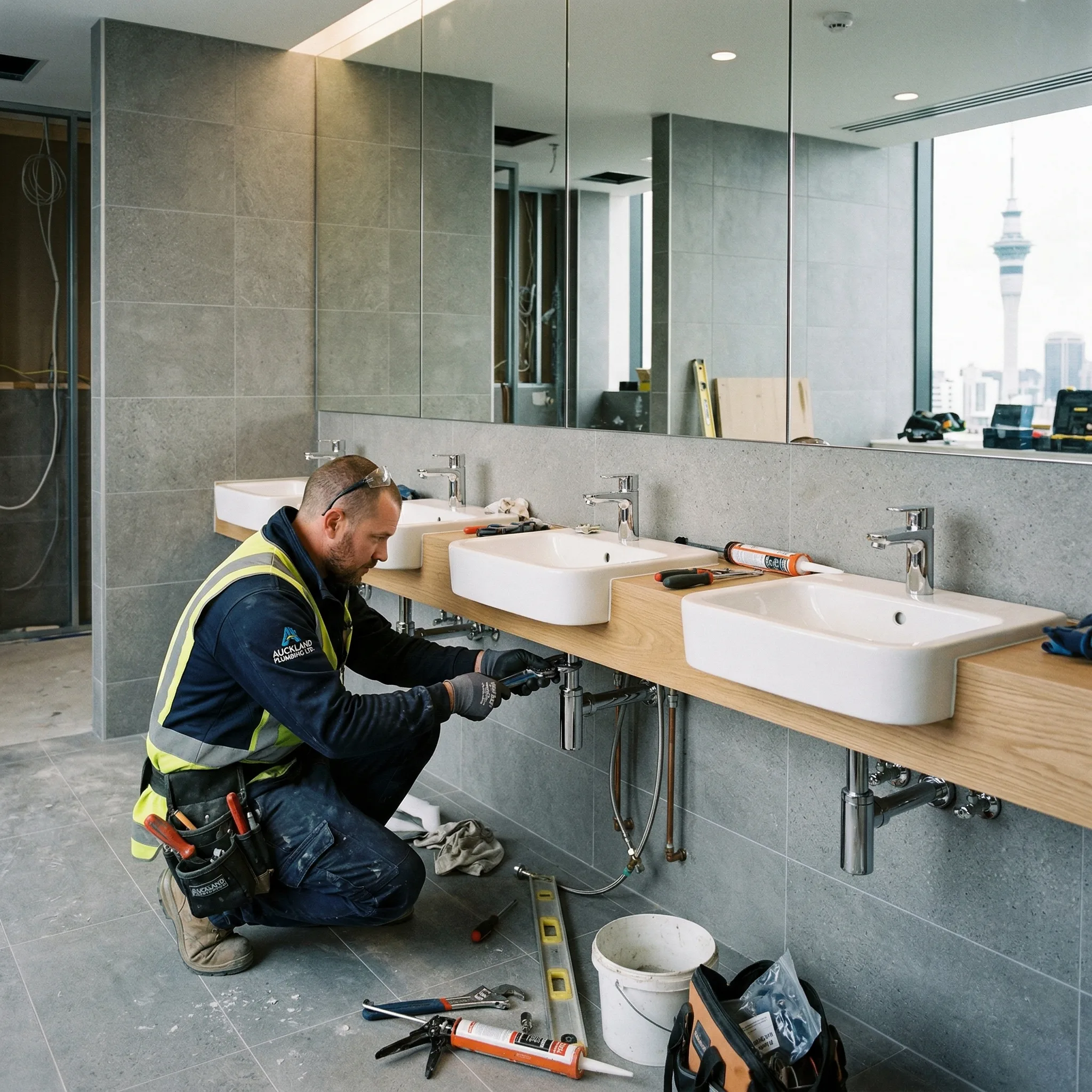 Commercial bathroom fit-out in Auckland office building