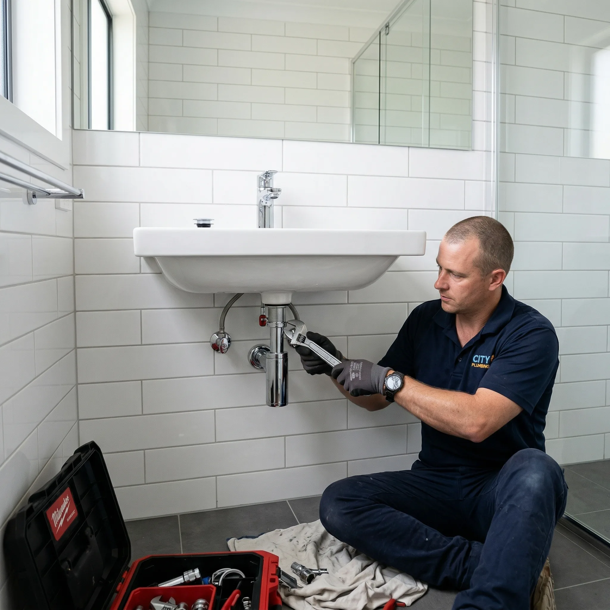 Final plumbing fit-off in completed new build bathroom