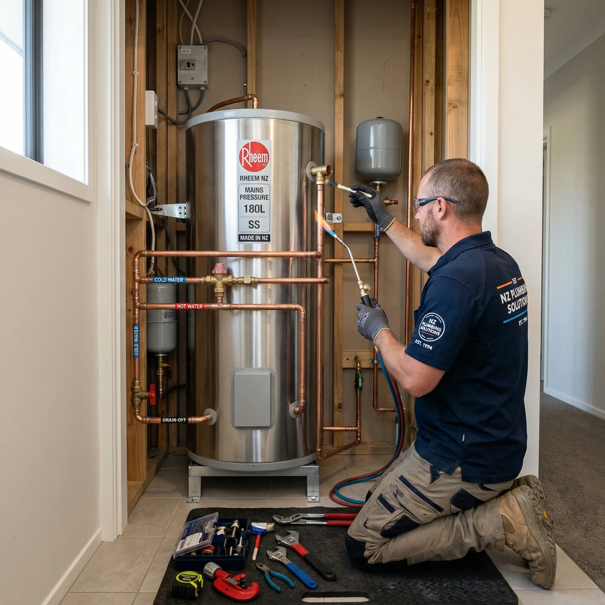 Hot water cylinder installation in Auckland residential property