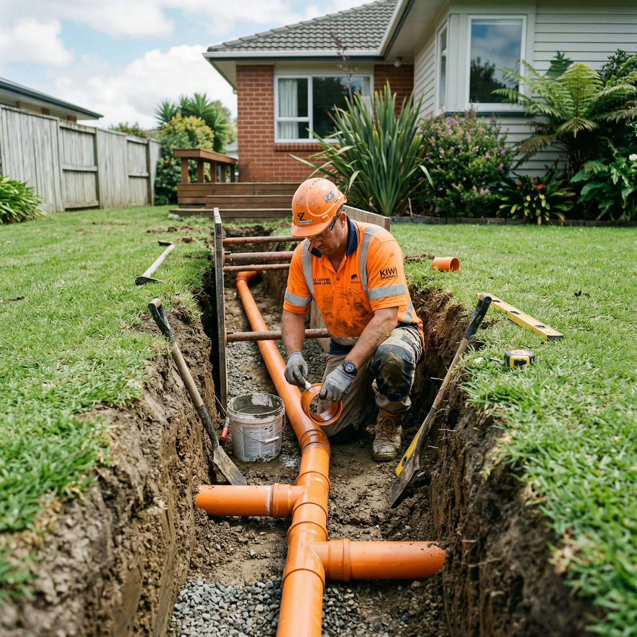 Drain laying in residential garden in Auckland